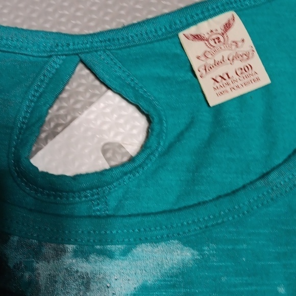 Faded glory Teal color tshirt with flower decals 2XL - Picture 2 of 4